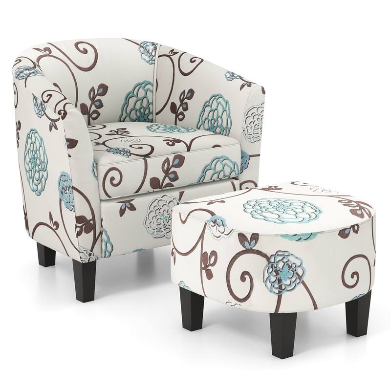 Gymax Modern Accent Tub Chair&Ottoman Set Fabric Upholstered Club - See Details - Multi - See Details