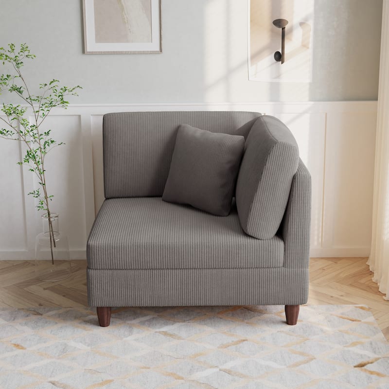 Corduroy Accent Chair with Ottoman Modular Couch Sectional Sofa - Armchair - Light Grey/Right Facing