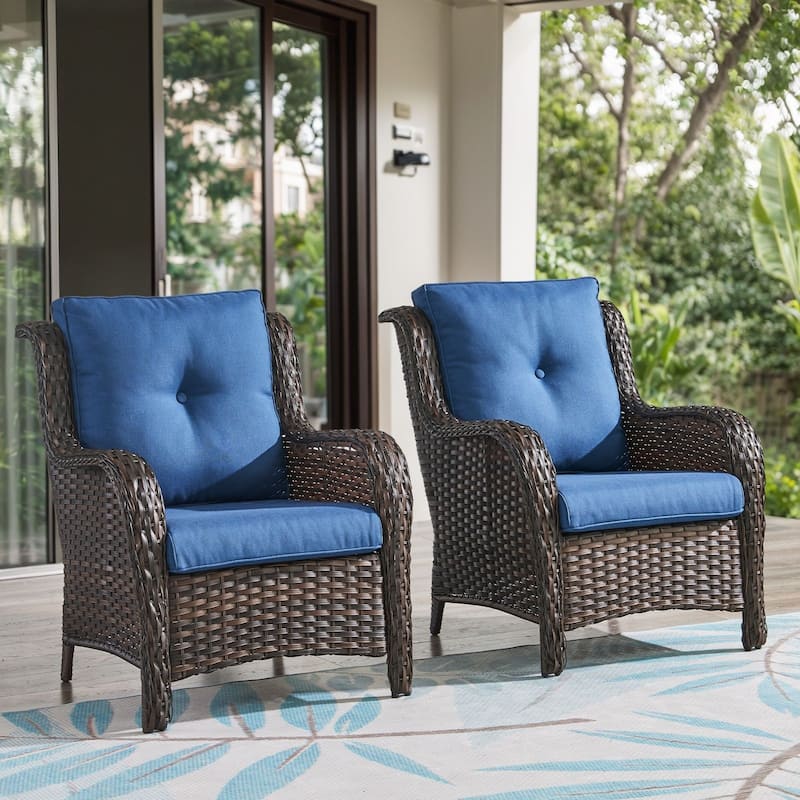 Gymojoy PE Rattan Wicker Chair Outdoor Patio Furniture Set of 2 - 2-Piece / Blue