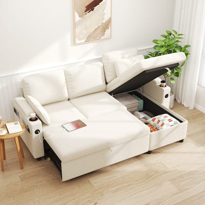 80" L-Shaped Sofa Couch Bed, Sofa Sleeper with Pull Out Bed, Reversible Sleeper Sofa Bed