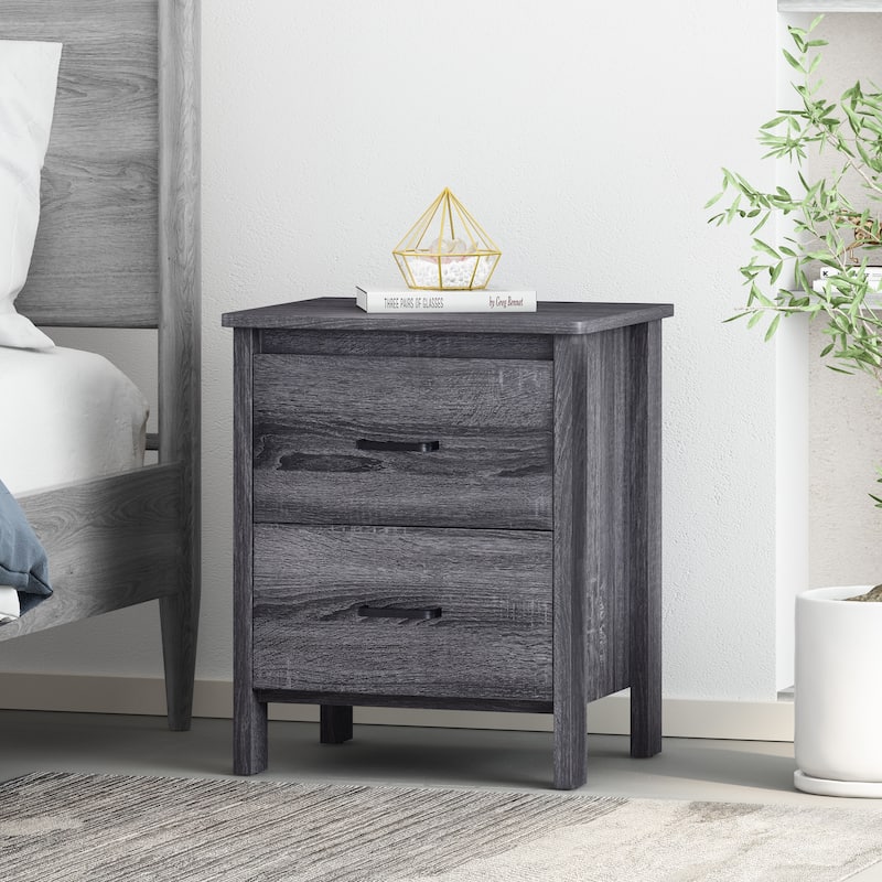 Roomfitters Rustic Wood Nightstand with 2 Drawers for Bedroom, End Table Sofa Table for Living Room, Dark Grey