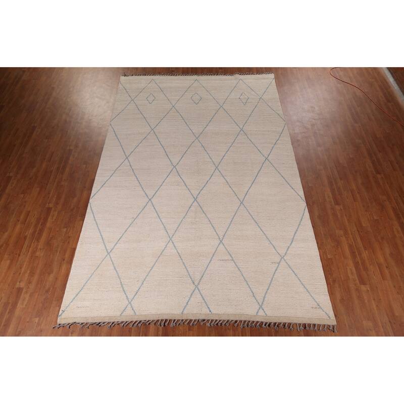 All-Over Trellis Moroccan Large Area Rug Handmade Wool Carpet - 8'10" x 13'7"