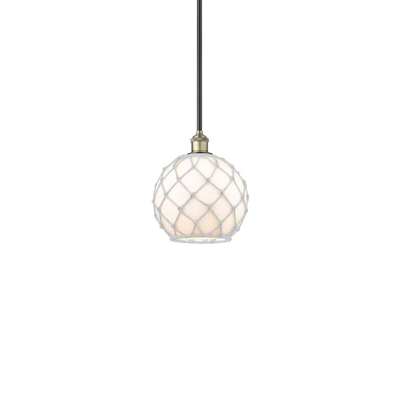 Innovations Lighting 616-1S-12-10 Farmhouse Rope Pendant Farmhouse - Black Antique Brass / White Glass with White Rope