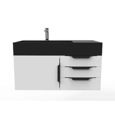 Amazon 36" Wall Mounted Bathroom Vanity Set w/ Black Top