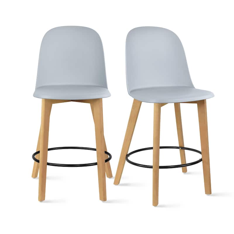 Set of 2 Designer Eiffel Chairs Counter Stools With Backs Side Molded Shell Kitchen Office Dining Dowel Bar Patio - Grey