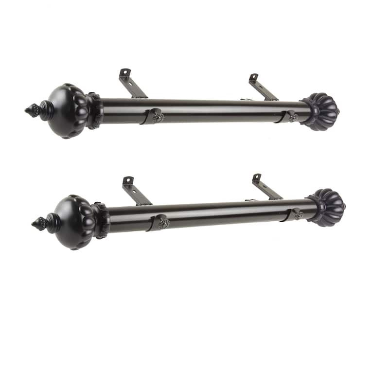 Steel Curtain Rods Set - Black Drapery Rods with Finials - 12-20 Inch Adjustable Rods - M