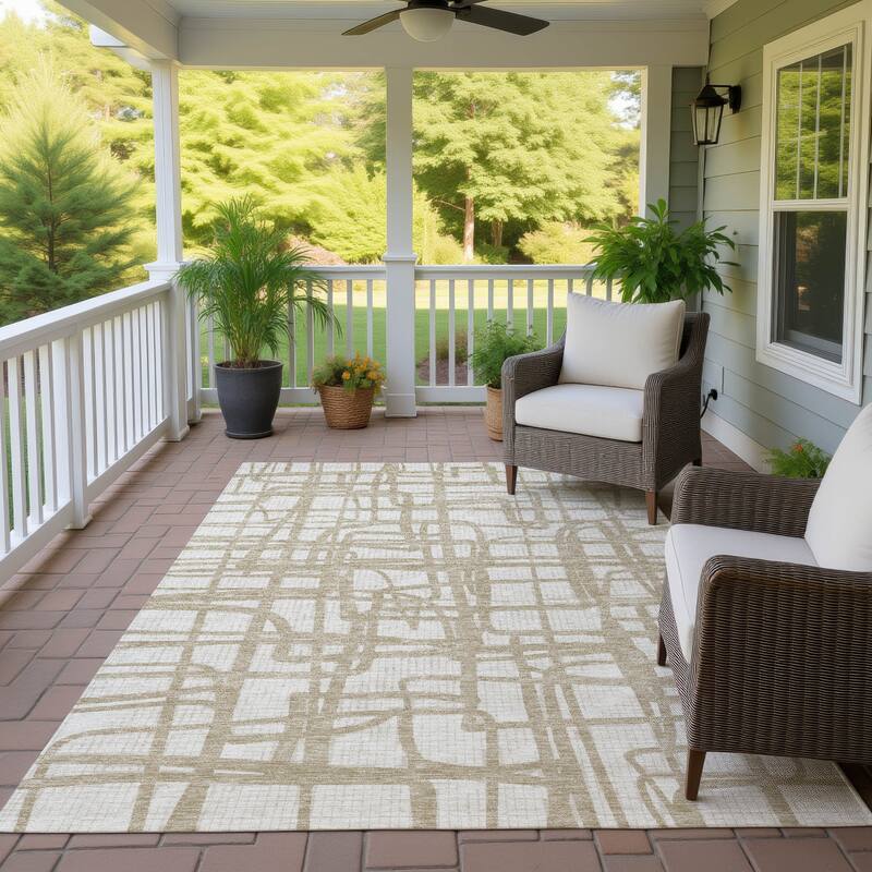 Machine Washable Indoor/ Outdoor Modern Centurion Chantille Rug - Ivory - 10' x 14'