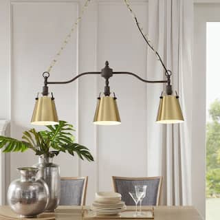 Modern Gold Pendant Light Kitchen Island with Flared Shaped Linear Dining Room Chandelier