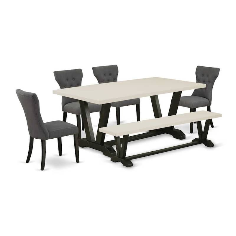 Modern Dinette Set - 6 Piece Table & Chair Set with Bench - Kitchen Dining Room Furniture