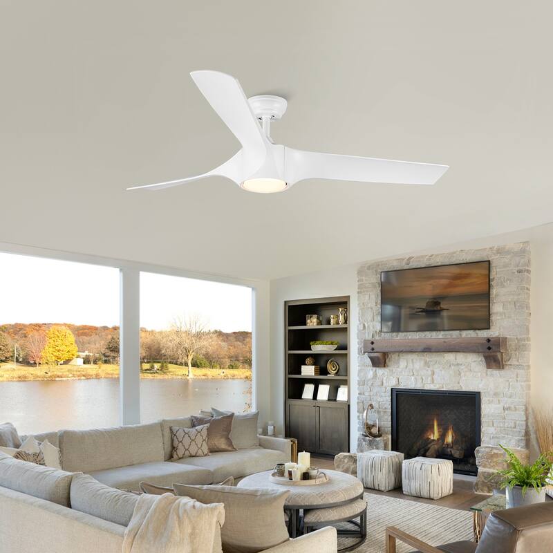 YUHAO 56 inch 6 Speed Quiet DC Motor Indoor Matte White Ceiling Fans with Lights and Remote Control