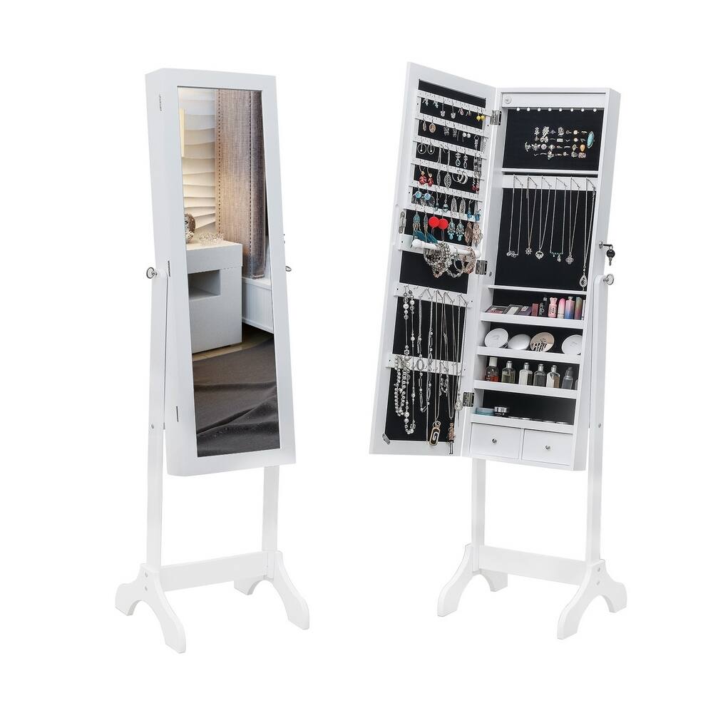 Wooden Free Standing White Jewelry Armoire Storage Cabinet