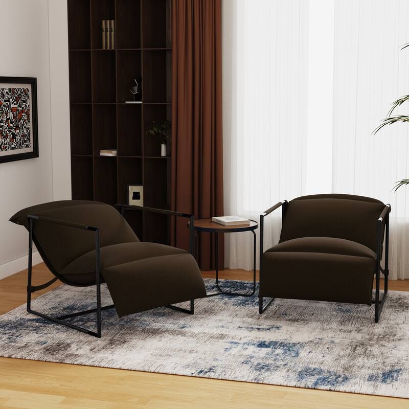 Metal Framed Sling Fabric Accent Chair Set of 2