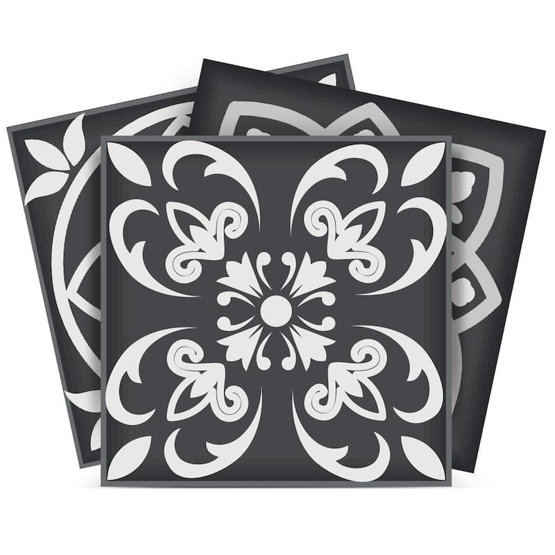 12" X 12" Shades of Black Mosaic Peel and Stick Removable Tiles