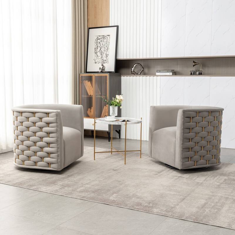 Modern Glam Velvet Upholstered 360 Degree Swivel Barrel Chair Set of 2
