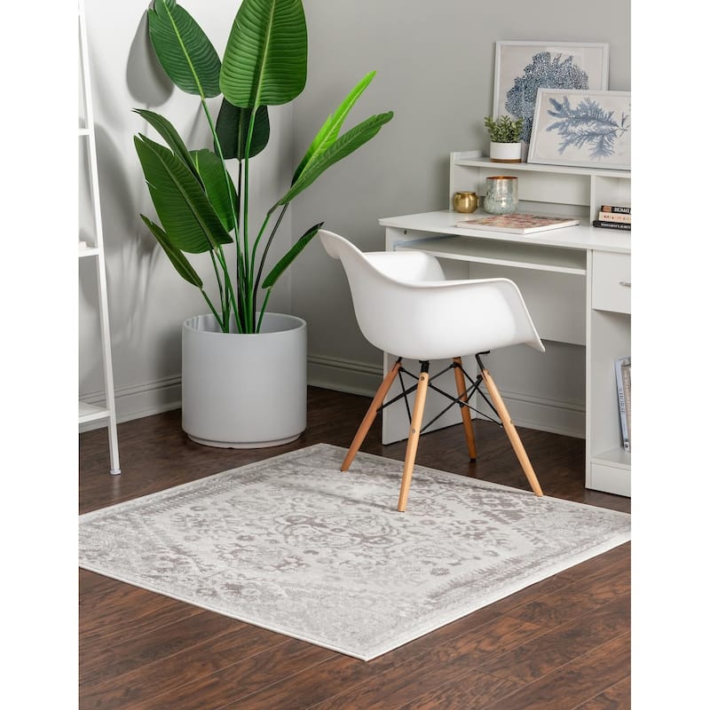 Contemporary Trabzon Collection Area Rug - Cream-Gray - 7'10" Square