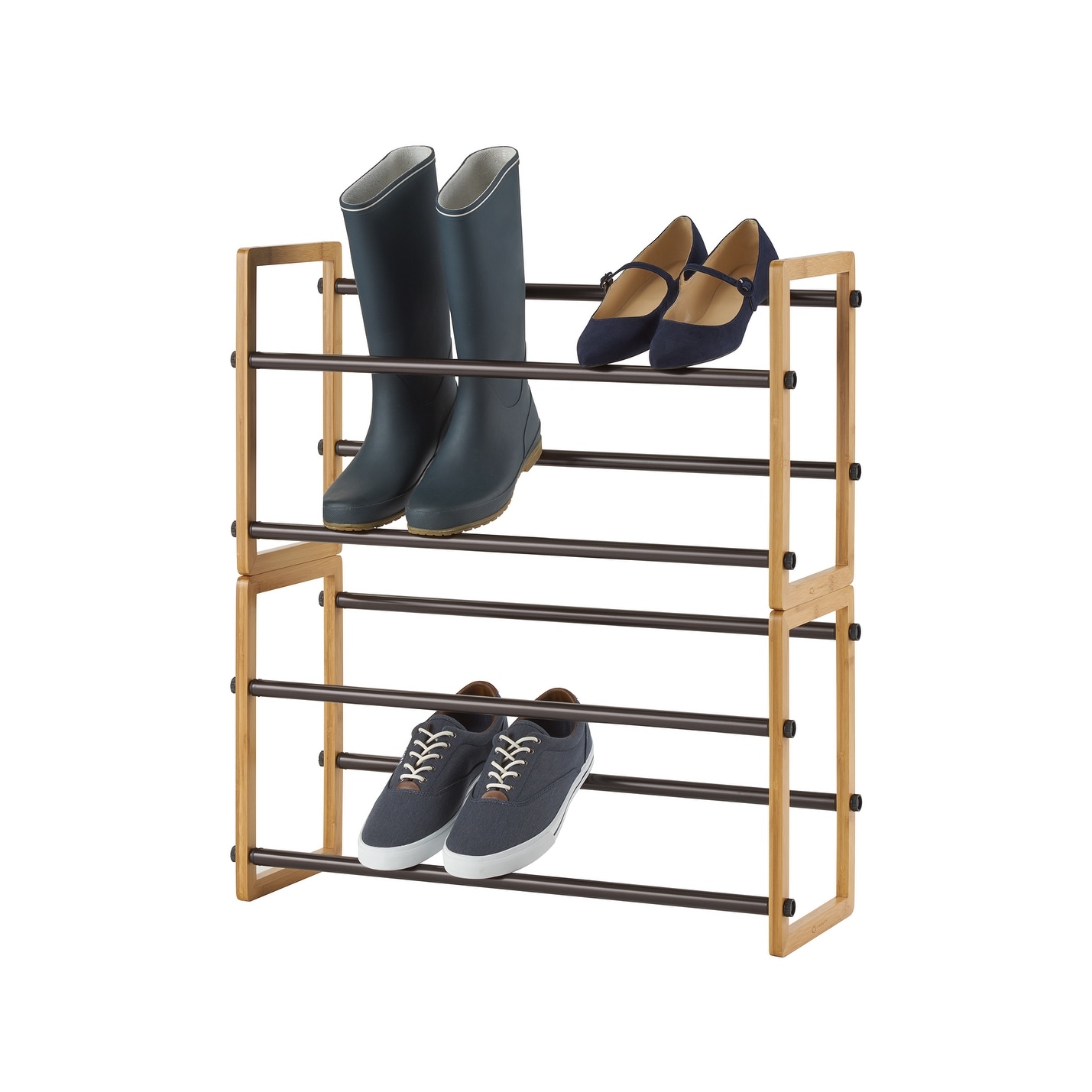 SONGMICS 2-Tier Stackable Metal Shoe Rack Flat Slant Adjustable Shoe Organizer Shelf for Closet Bedroom Entryway Bronze
