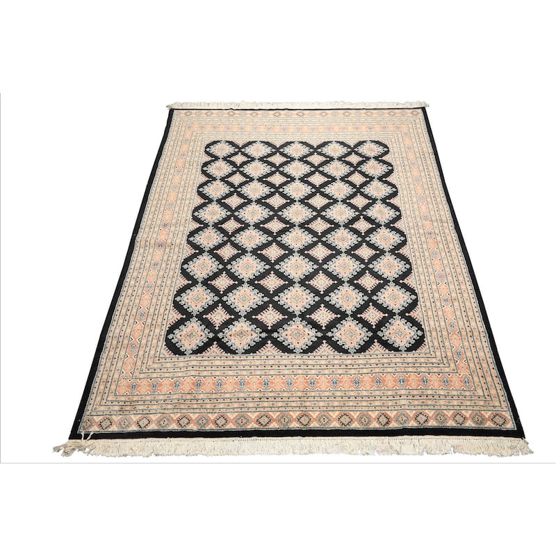 8'2''x10'5'' Hand Knotted Wool Black Bokhara Traditional 200 KPSI Area Rug - 8' 2'' x 10' 5''