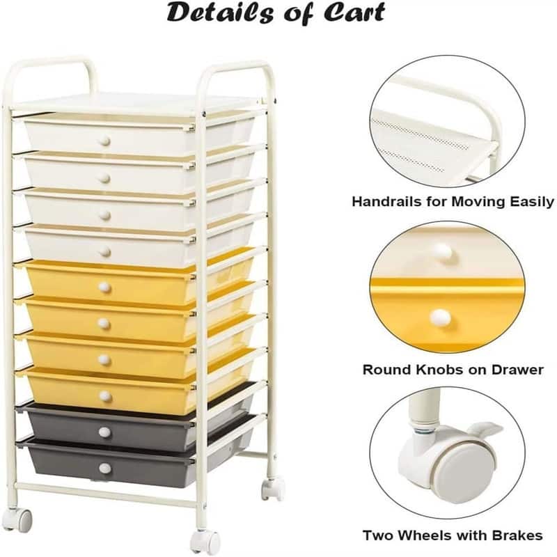 10-Drawer Organizer Cart - 15"D x 13"W x 34"H