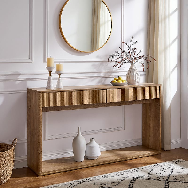 63" Modern Fluted 2 Drawers Entryway Table, Console Table, Sofa Table
