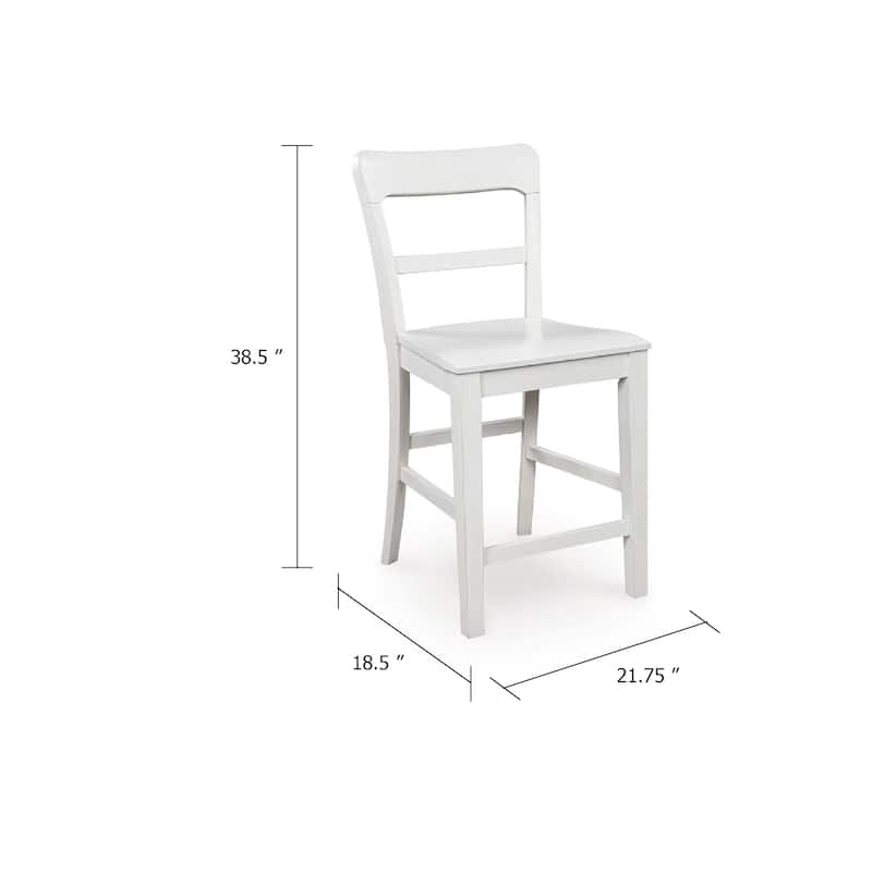Gela Counter Stool Chair Set of 2, Stylized Ladder Back, Plank Seat, White