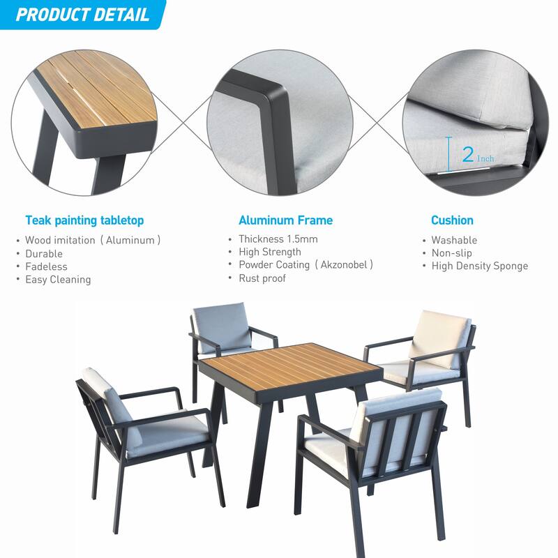 HIGOLD Nofi 5 Pieces Aluminum Patio Dining Set Matte Charcoal