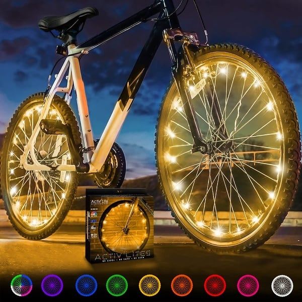 slide 2 of 5, Activ Life LED Bike Wheel Lights (2 Tires, Gold), Brighter & Visible for Safety & Style, Batteries Included