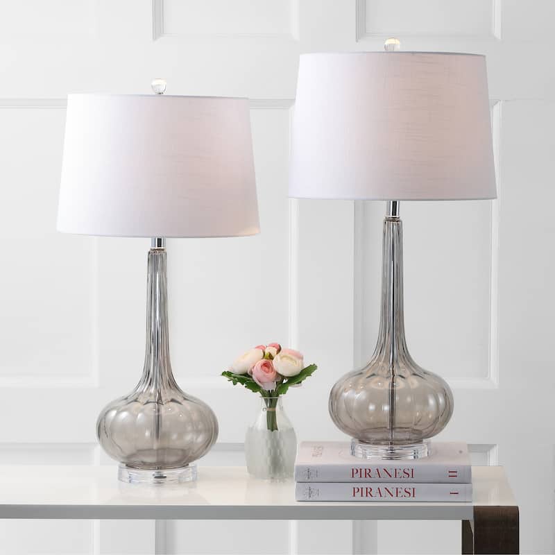 Diamante 28.5" Glass Teardrop LED Table Lamp, Pink (Set of 2) by JONATHAN Y - Smoke Gray