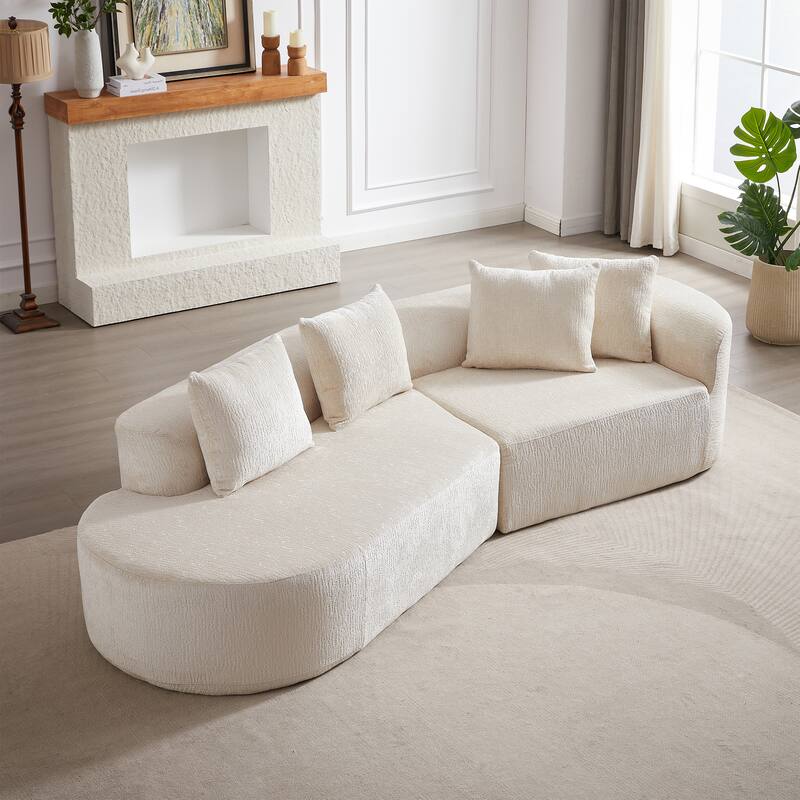 Curved Loveseat Sofa Chenille 4-Seat Cloud Couch with 4 Pillows