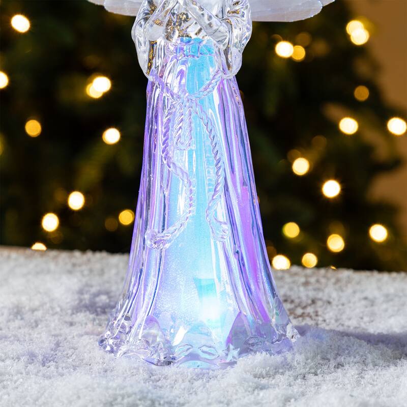 Glitzhome Set of 2 10.75''H Christmas Lighted Acrylic Color Changing Tabletop Angel Figurine