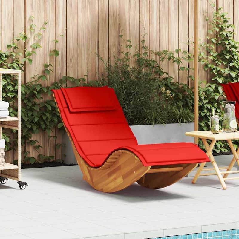 vidaXL Rocking Sun Lounger with Cushion Solid Wood Acacia - 60.6 x 23.6 x 29.1 - Red