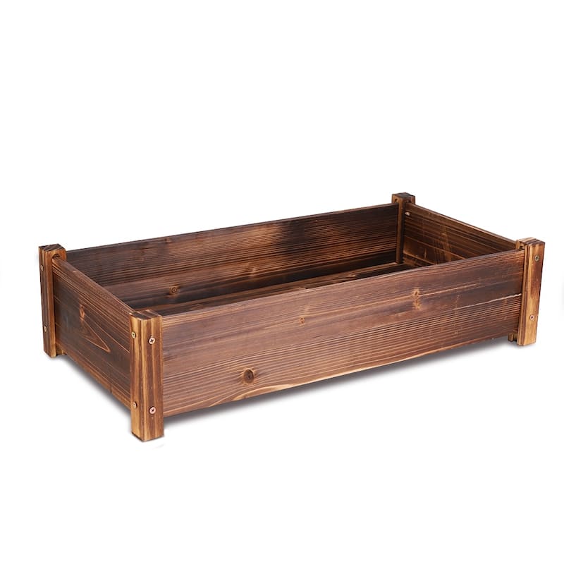 Carbonized Wood Raised Garden Bed Kit Elevated Planter Box For Growing - 26x13x6 inch