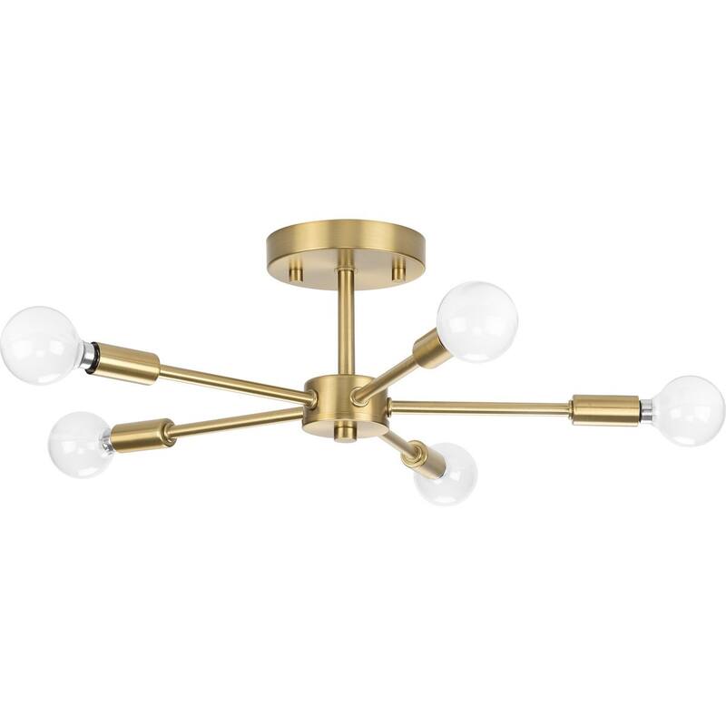 Delayne Collection Five-Light Mid-Century Modern Brushed Bronze Semi-Flush Mount Light - 16 in x 16 in x 5.5 in