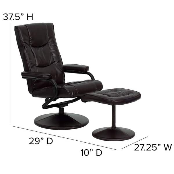 dimension image slide 4 of 6, Contemporary Multi-Position Recliner and Ottoman with Wrapped Base