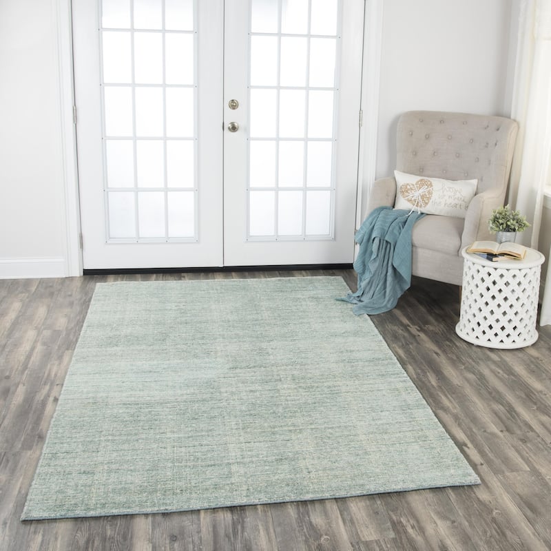 Alora Decor Demure Solid Aqua Blue Hand-tufted Wool Blend Rug