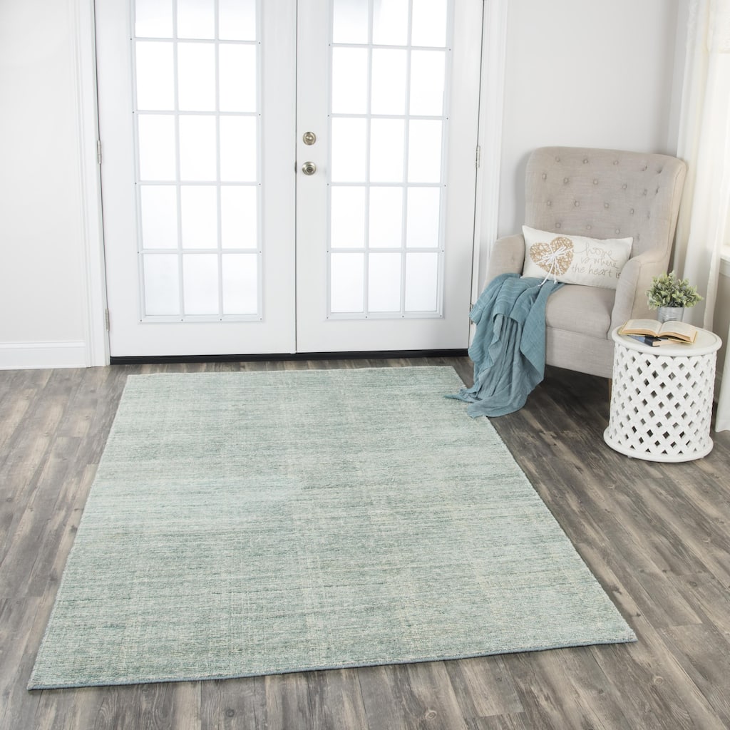Alora Decor Demure Solid Aqua Blue Hand-tufted Wool Blend Rug