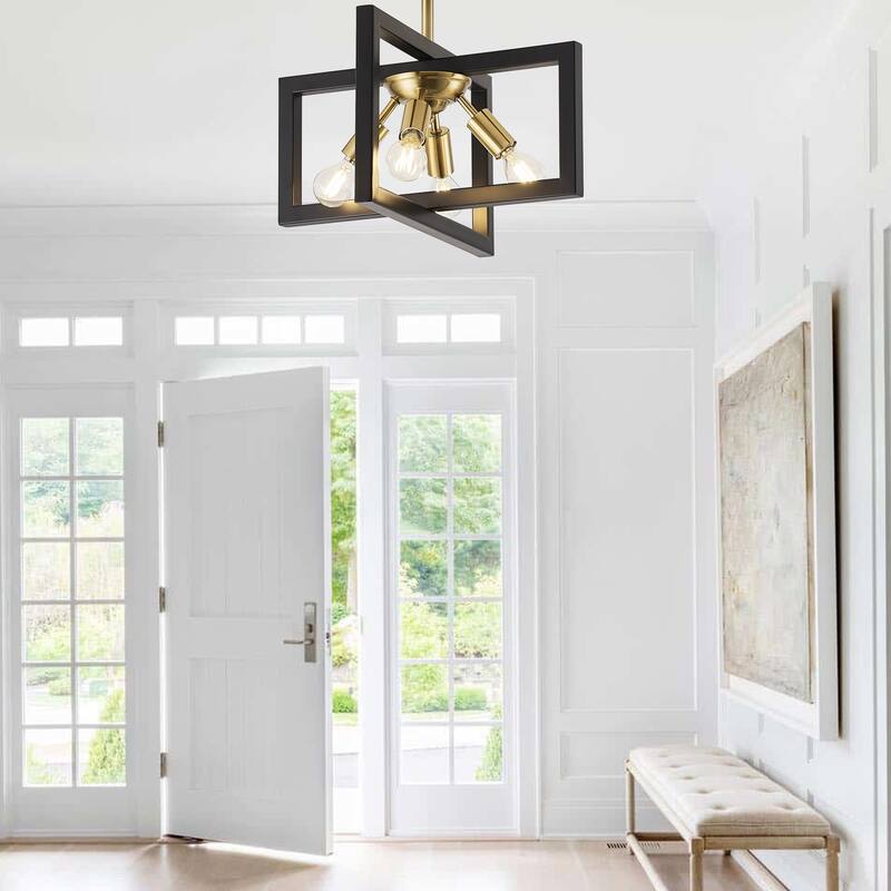 14.5-inch stylish metal semi-recessed 4-light ceiling lamp with horizontally rotating frame