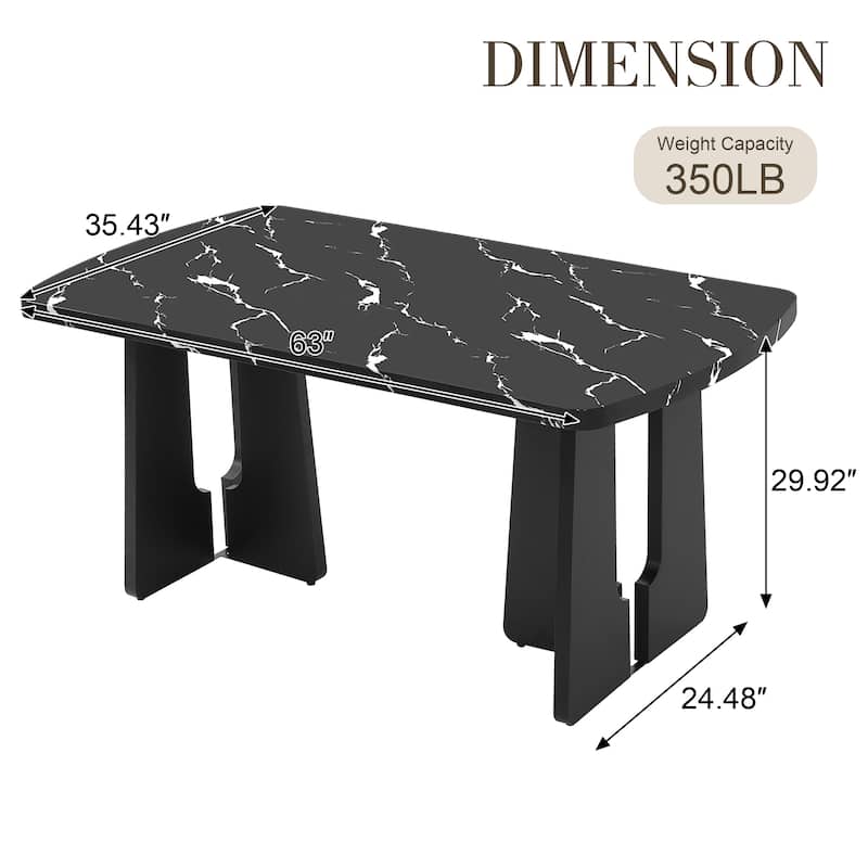 Roomfitters 63 Inch Faux Marble Dining Table, Modern Kitchen Table with Geometric Base, Large Rectangular Table