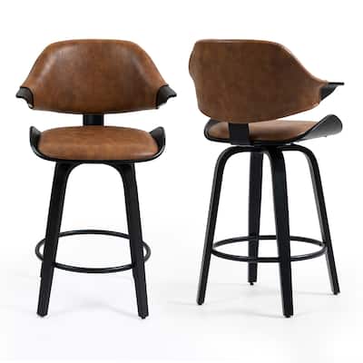 Set of 2 Bevelyn Vintage Brown Faux Leather Swivel Counter Stool