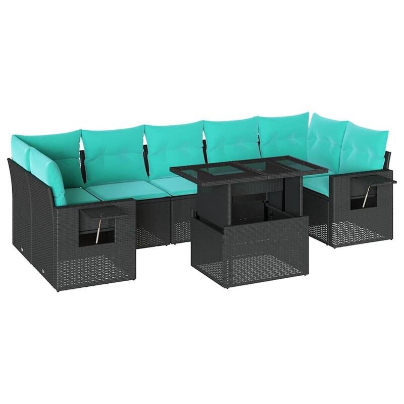 vidaXL Patio Sofa Set with Cushions Table and Couches 8 Piece Poly Rattan - 24.4 x 24.4 x 27.2