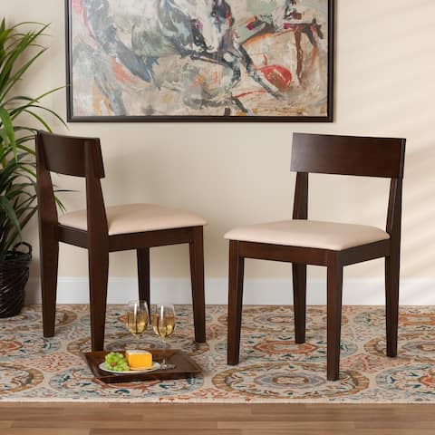 Camilla Mid-Century Modern 2-Piece Dark Brown Wood Dining Chair Set