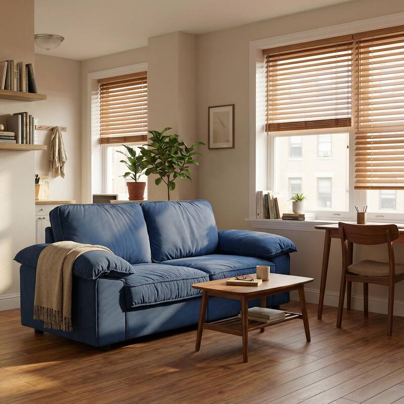 Roomfitters Modern Overstuffed Upholstered Sofa with Hidden Storage and Padded Arms, Comfy Loveseat for Small Space