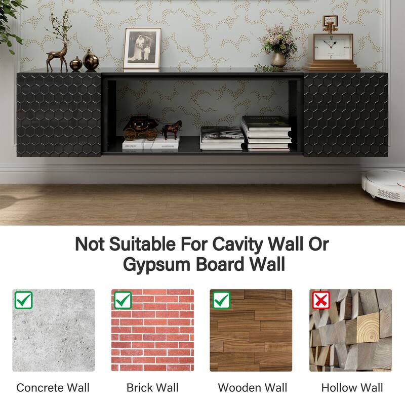 67" Wall Mount Floating TV Stand up to 80 in