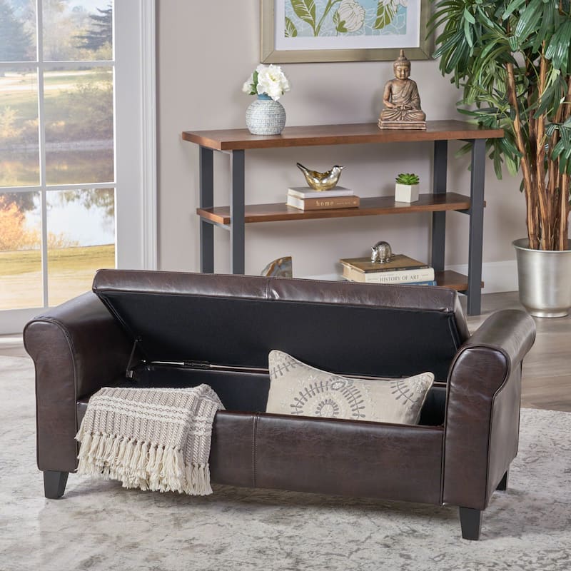 Hayes armed storage bench - Brown