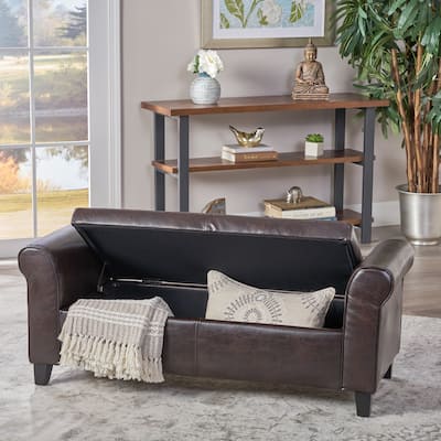 Rolled Arm Storage Benches, End of Bed Bench Tufted Large Upholstered Storage Ottoman PU Window Bench Storage Shoe Bench