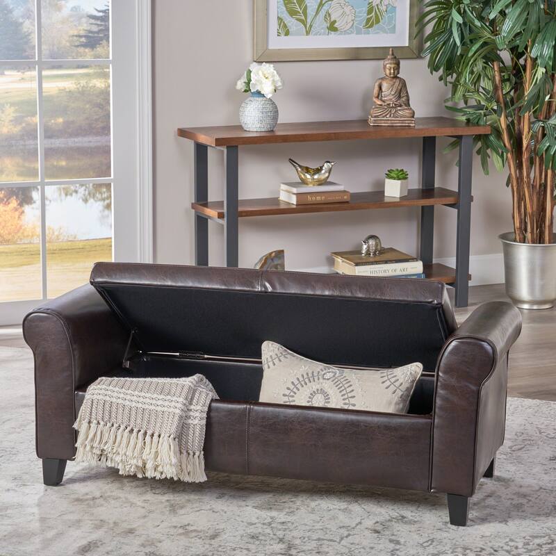 Roomfitters Upholstered Storage Bench Ottoman with Hidden Compartment, Tufted Entryway Bedroom Bench - Brown