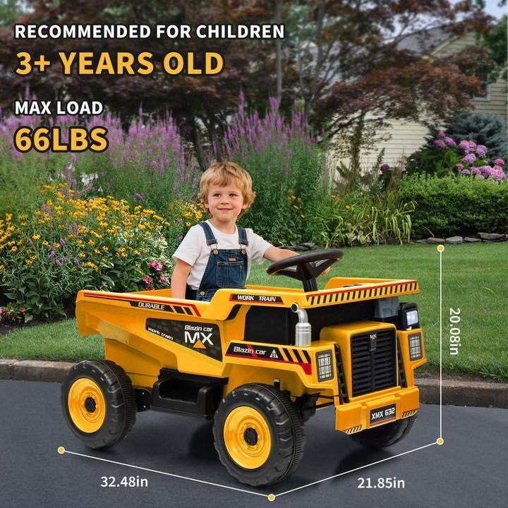 12V Ride-On Dump Truck with Remote Control, Automatic Lift Bed, Shovel & Music Player – for Kids Ages 3–8