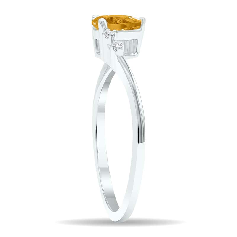 Women's Citrine and Diamond Wave Ring in 10K White Gold