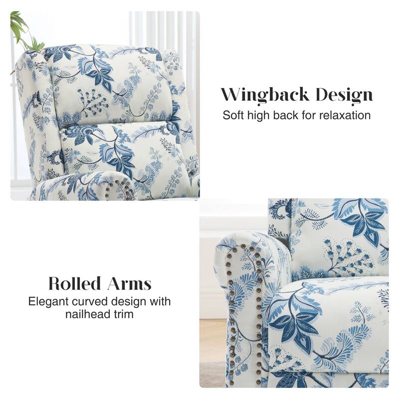 HOMYKA Floral Manual Recliner Swivel Rocking Chair Upholstered Glider