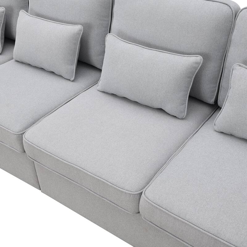 104" 4-Seater Modern Linen Fabric Sofa with Armrest Pockets and 4 Pillows