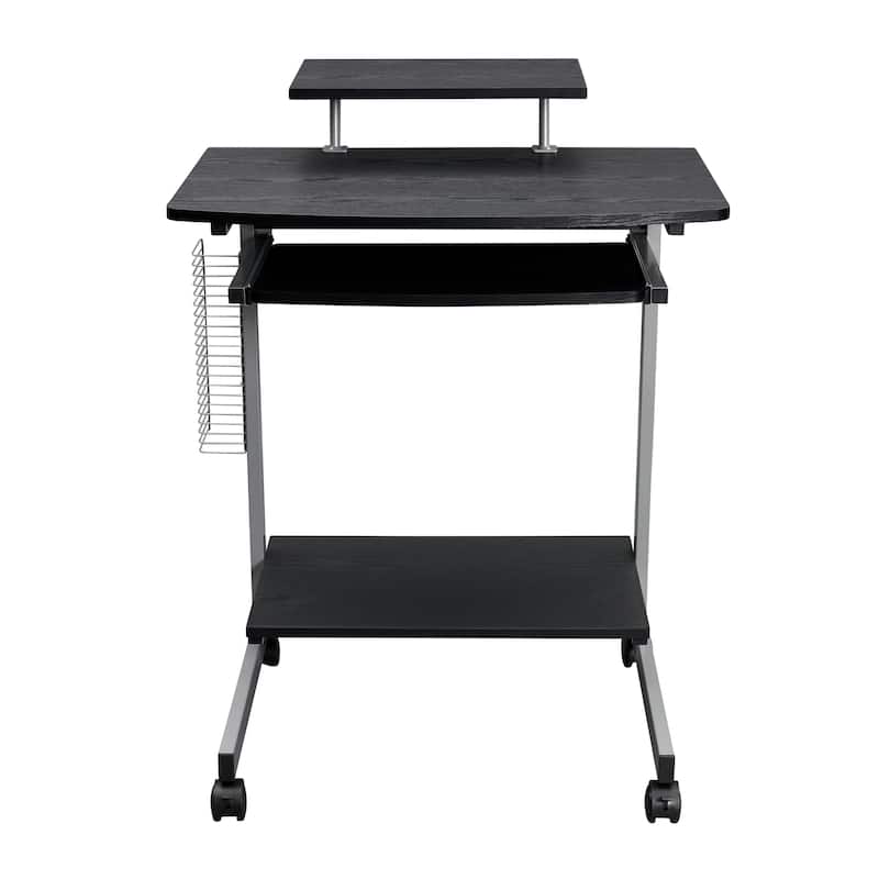 Compact Computer Cart with Keyboard Shelf Adjustable Storage and Media Rack Espresso Finish Mobile Workstation